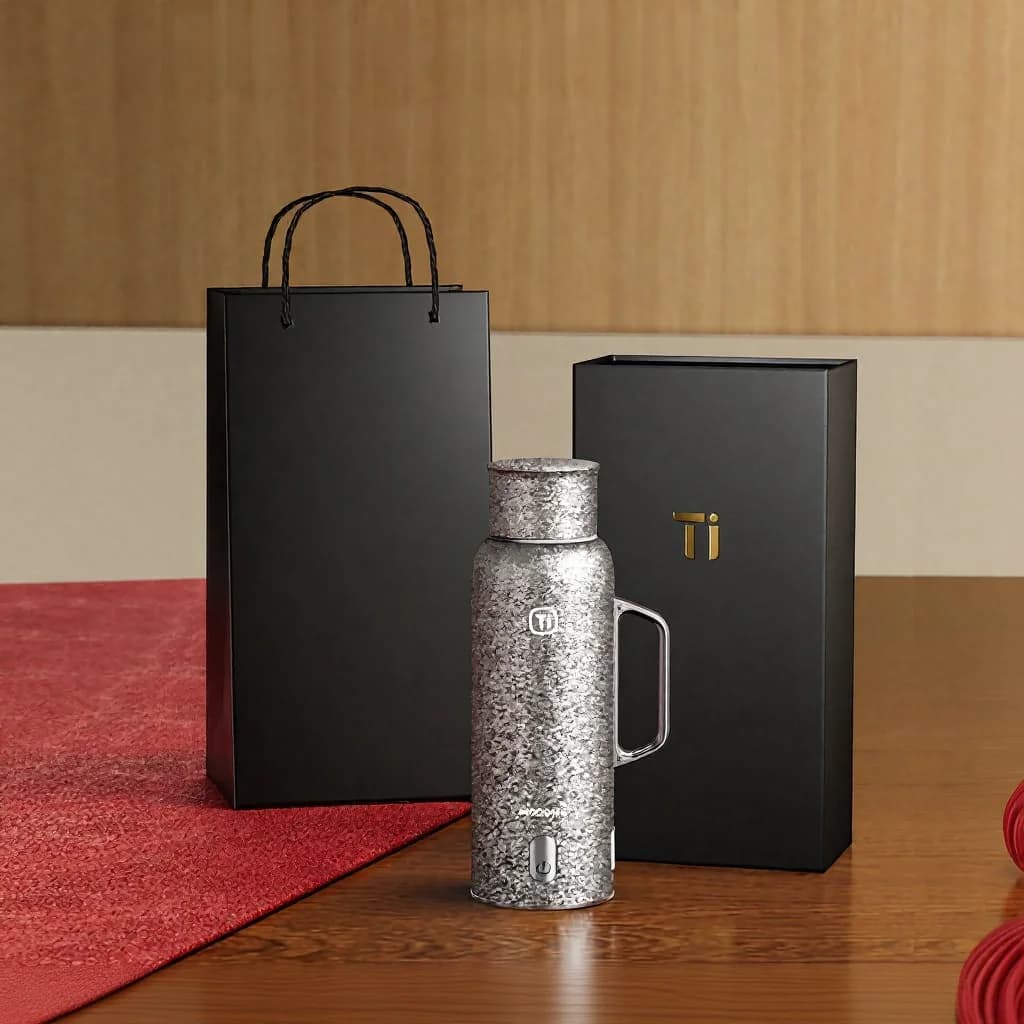 Титановая нагреваемая термокружка с ручкой 680ml, подарочная коробка