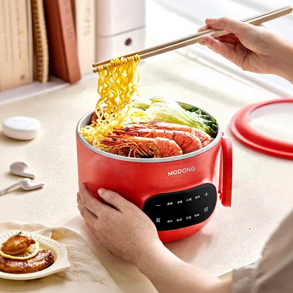 Мини электрическая кастрюля 2L с антипригарной керамической чашей и пароваркой