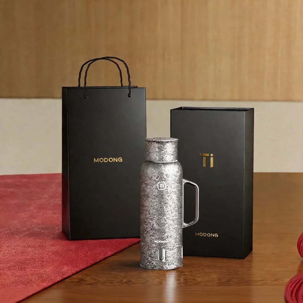 Титановая нагреваемая термокружка с ручкой 680ml, подарочная коробка