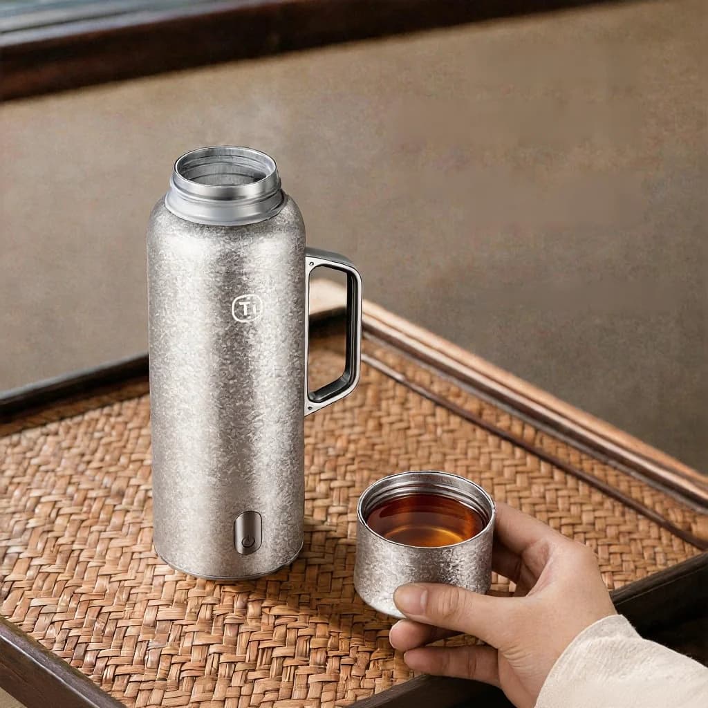 Титановая нагреваемая термокружка с ручкой 680ml, подарочная коробка